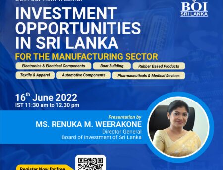 WEBINAR ON INVESTMENT OPPORTUNITIES IN SRI LANKA IN THE MANUFACTURING SECTOR